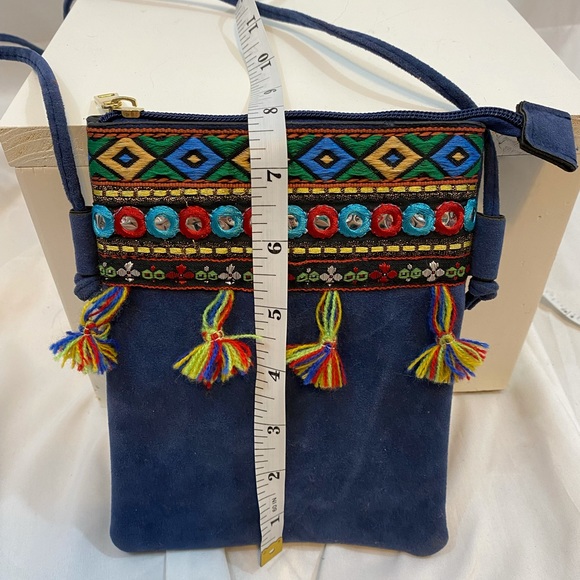 Vintage crossbody navy tassel purse thin strap - Picture 6 of 7